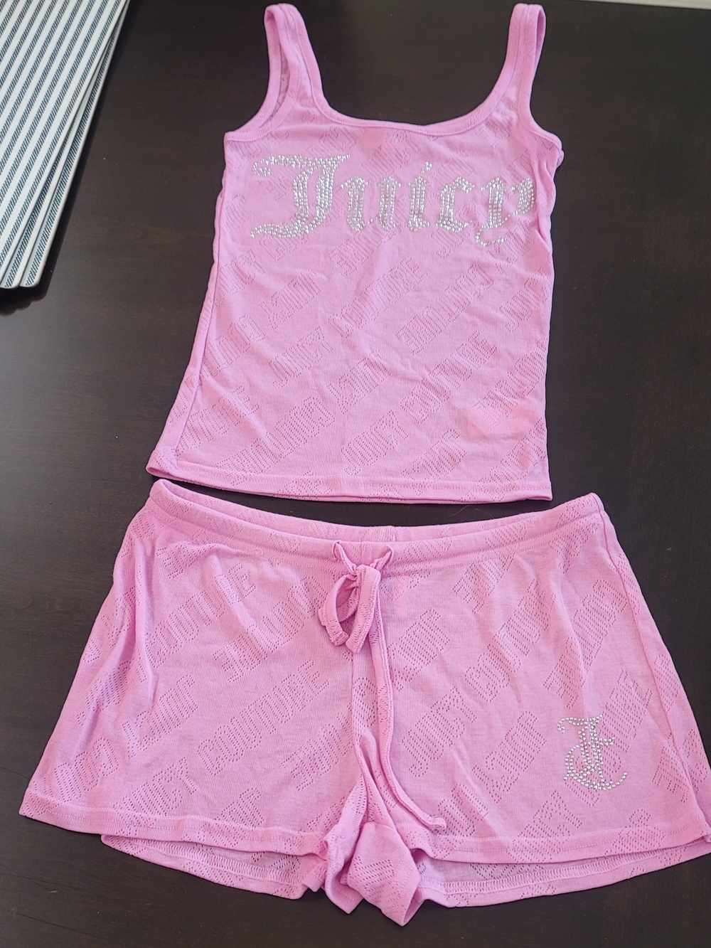 Juicy Couture Pink Rhinestone Logo Tank and Shorts Set